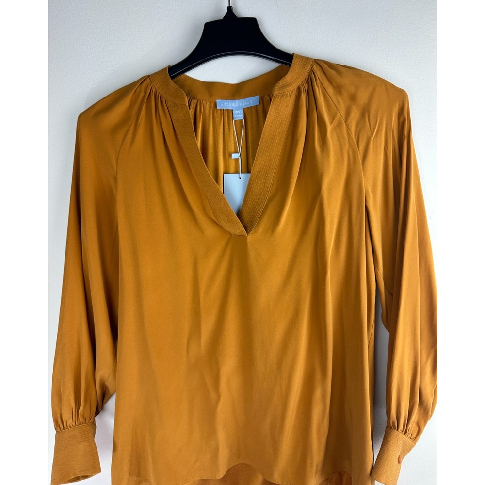 NEW Antonio Melani Talitha Silk Blend Blouse Dandelion Yellow Gold Split Neck XS - Picture 3 of 12